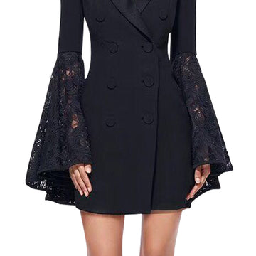 Woochic robe blazer courte dentelle manches évasées couture